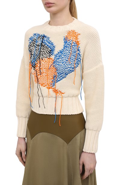 Хлопковый свитер MSGM кремового цвета по цене 42400 руб., арт. 3042MDM226 217488, фото 3 Хлопковый свитер MSGM, арт. 3042MDM226 217488, фото 3