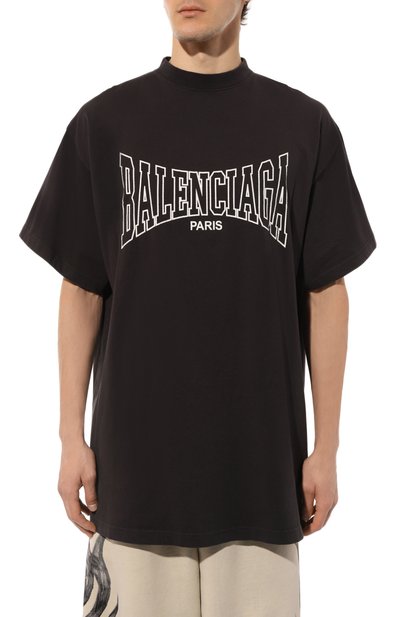 Хлопковая футболка BALENCIAGA черного цвета по цене 78900 руб., арт. 787349/TRVH5, фото 3 Хлопковая футболка BALENCIAGA, арт. 787349/TRVH5, фото 3
