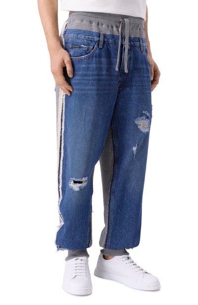 Комбинированные джоггеры DOLCE & GABBANA синего цвета по цене 175500 руб., арт. GP0P3D/GJ705, фото 3 Комбинированные джоггеры DOLCE & GABBANA, арт. GP0P3D/GJ705, фото 3