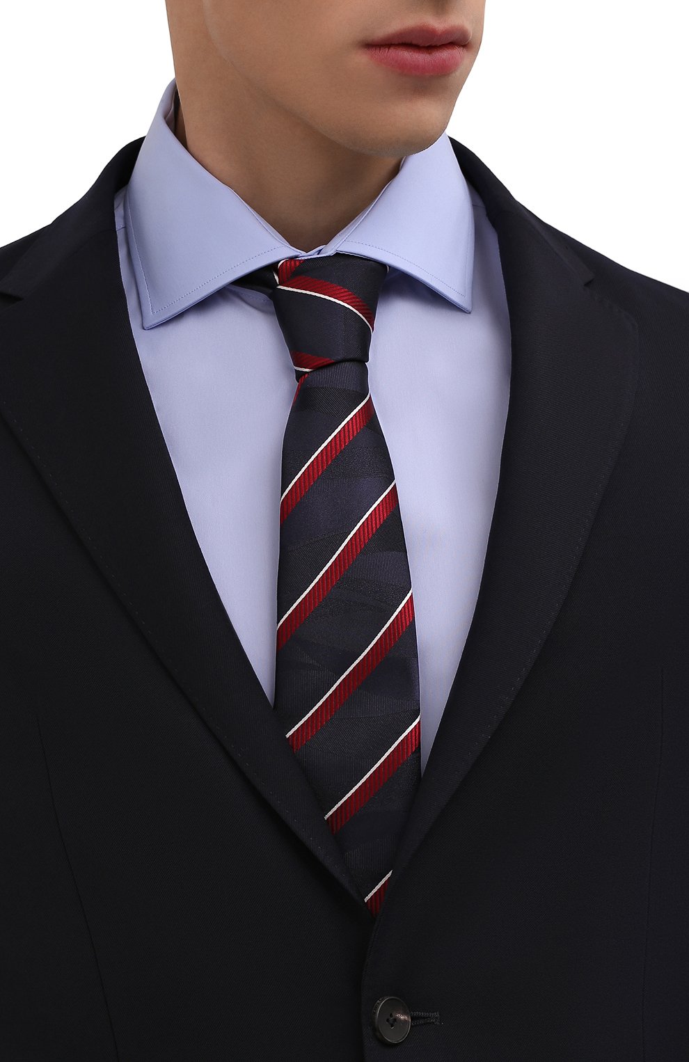 Шелковый галстук GIORGIO ARMANI темно-синего цвета по цене 21050 руб., арт. 360054/2R910, фото 2 Шелковый галстук GIORGIO ARMANI, арт. 360054/2R910, фото 2