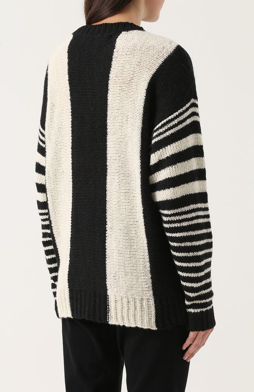 Удлиненный кашемировый пуловер с круглым вырезом The Elder Statesman Чёрный, белый, фото 4