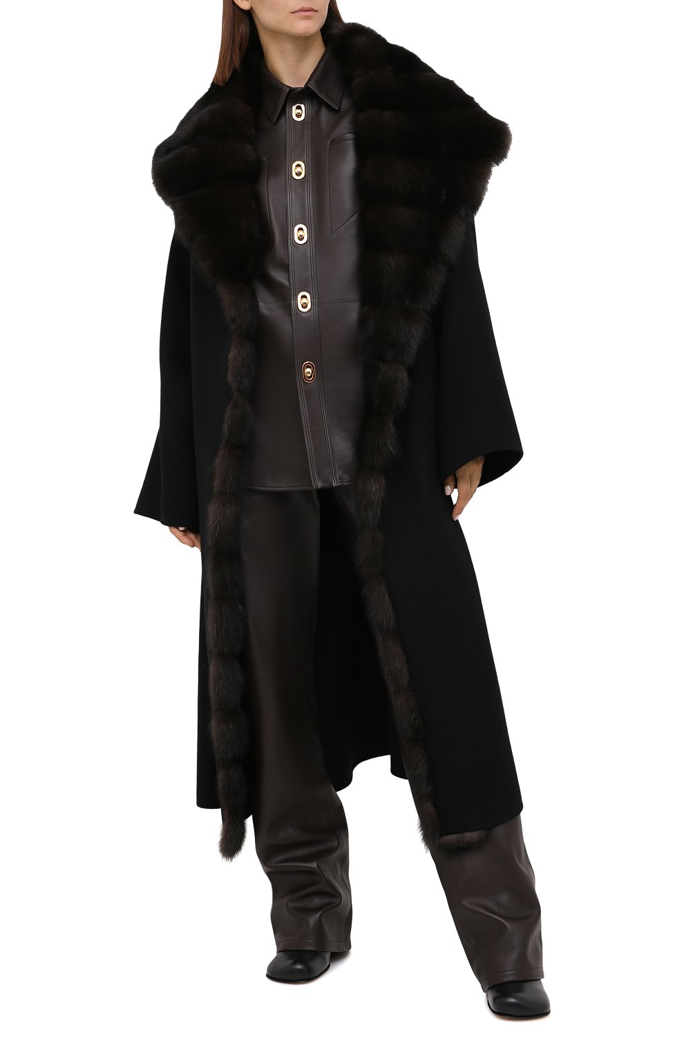 Пальто с отделкой из меха соболя MANZONI24, арт. 20M647-DB1Z/56, фото 2