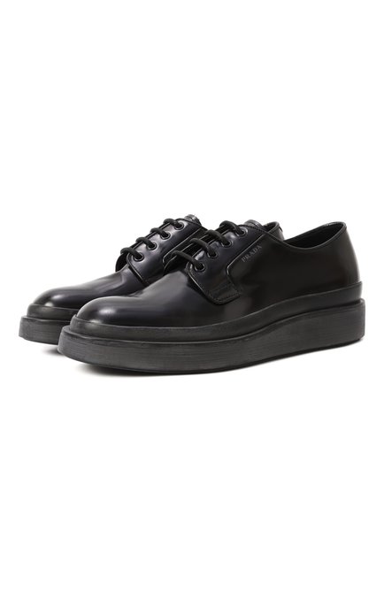 Мужские кожаные дерби PRADA черного цвета, арт. 2EE311-P39-F0002-G000 | Фото 1 (Материал внешний: Натуральная кожа; Материал сплава: Проставлено; Стили: Классический; Нос: Не проставлено)