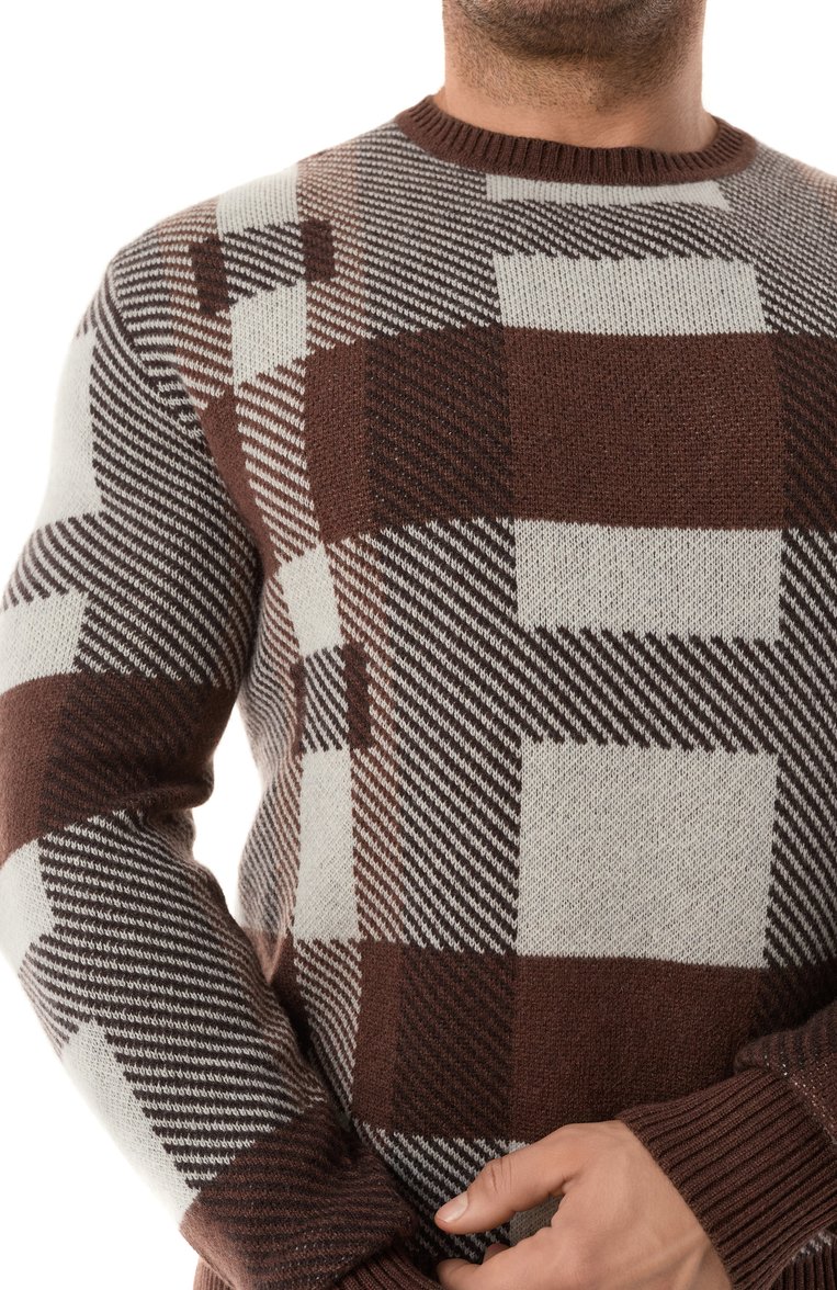 Мужской кашемировый джемпер KITON коричневого цвета, арт. UMK043303_4XL-7XL | Фото 5 (Рукава: Длинные; Длина (для топов): Стандартные; Материал внешний: Кашемир, Шерсть; Вырез: Круглый; Стили: Кэжуэл; Принт: С принтом; Мужское Кросс-КТ: Джемперы; Автоматизация состава: Проставлено; Детали: Без декора; Автоматизация ТО: Проставлено)