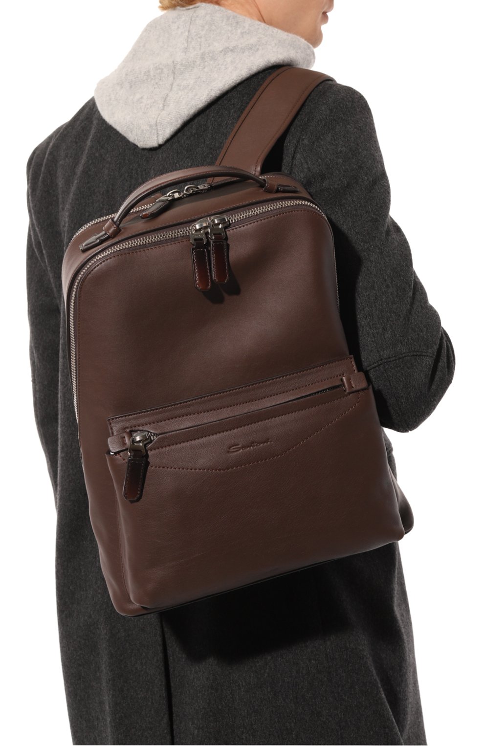 Кожаный рюкзак SANTONI темно-коричневого цвета по цене 188000 руб., арт. UIBBA2363LI-ASP9T50, фото 2 Кожаный рюкзак SANTONI, арт. UIBBA2363LI-ASP9T50, фото 2