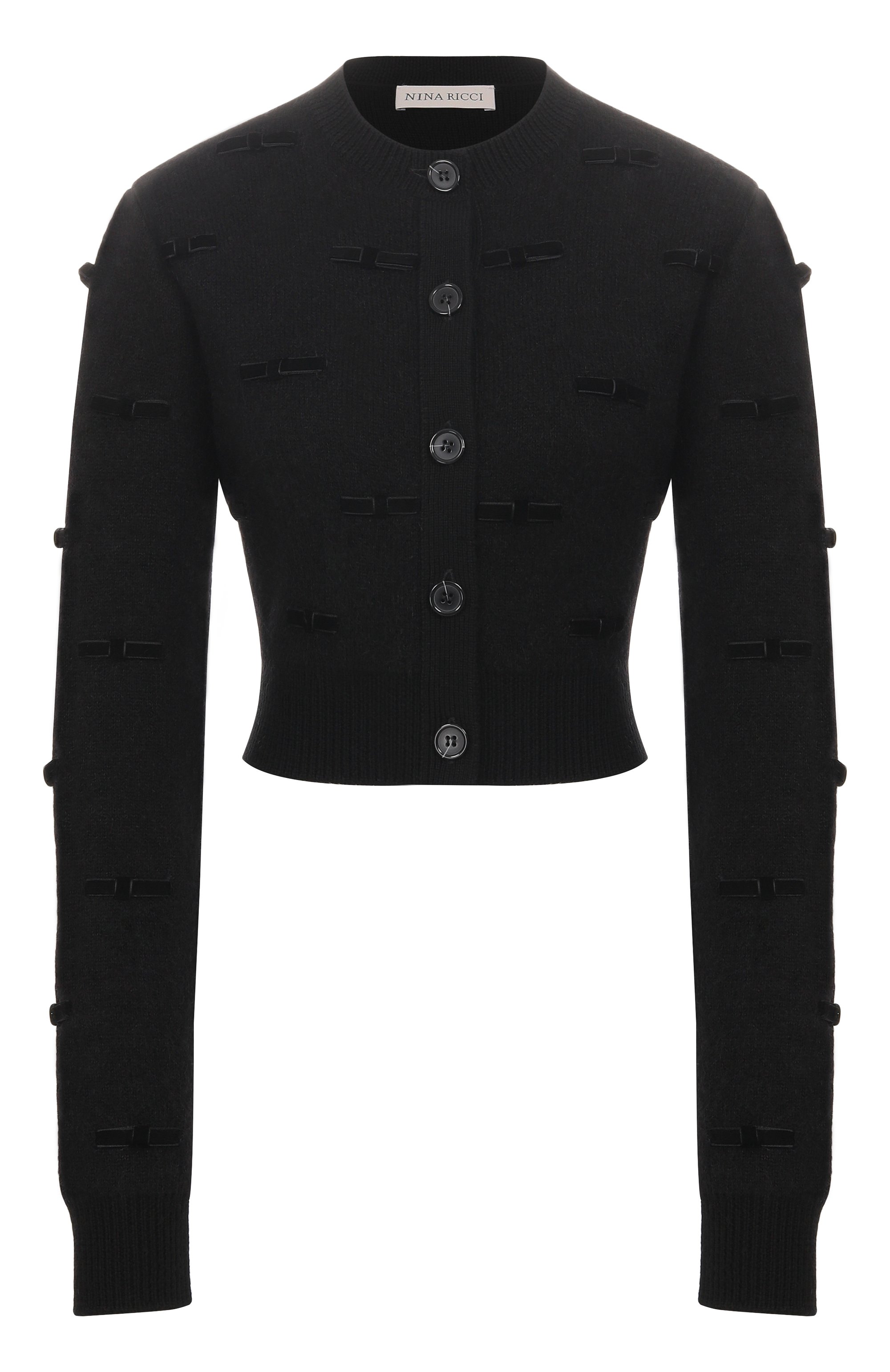 Шерстяной кардиган NINA RICCI черного цвета по цене 141500 руб., арт. 25AMCR007/ML0585, фото 1 Шерстяной кардиган NINA RICCI, арт. 25AMCR007/ML0585, фото 1