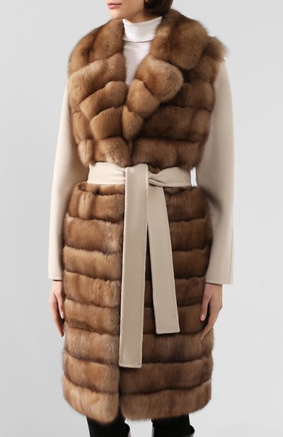 Пальто с отделкой из меха соболя YVES SALOMON, арт. 20WYM38504CAZI, фото 3