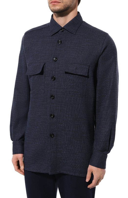 Рубашка из шерсти и шелка Kiton UMC016K0643C Синий  UMC016K0643C Фото 3