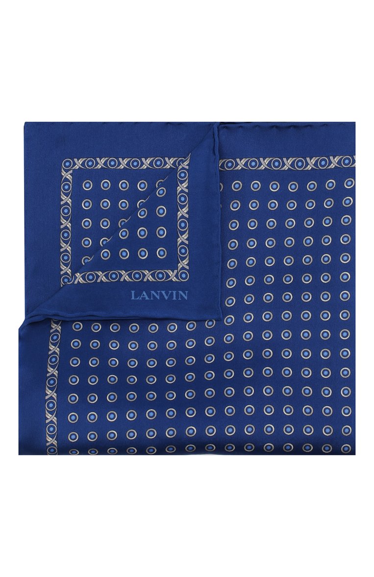 Мужской комплект из шелковых галстука и платка LANVIN синего цвета, арт. 4162/TIE SET | Фото 4 (Материал: Текстиль, Шелк; Нос: Не проставлено; Материал сплава: Проставлено)