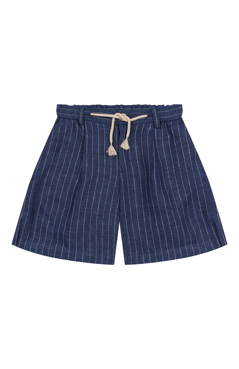 Детские льняные шорты DOLCE & GABBANA темно-синего цвета, арт. L43Q63/FR4BD/2-6 | Фото 1 (Нос: Не проставлено; Материал внешний: Лен; Случай: Повседневный; Автоматизация состава: Проставлено; Ростовка одежда: 4 года | 104 см, 5 лет | 110 см, 6 лет | 116 см, 3 года | 98 см, 2 года | 92 см)