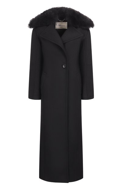 Шерстяное пальто с отделкой из овчины BLUMARINE черного цвета по цене 112000 руб., арт. 2S099W_SET, фото 1 Шерстяное пальто с отделкой из овчины BLUMARINE, арт. 2S099W_SET, фото 1