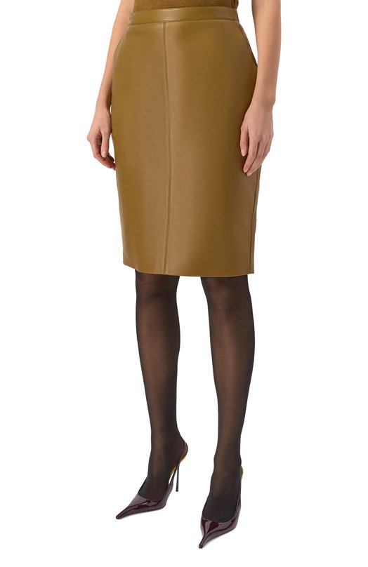 Кожаная юбка Saint Laurent 846801/Y50A2 Хаки  846801/Y50A2 Фото 3