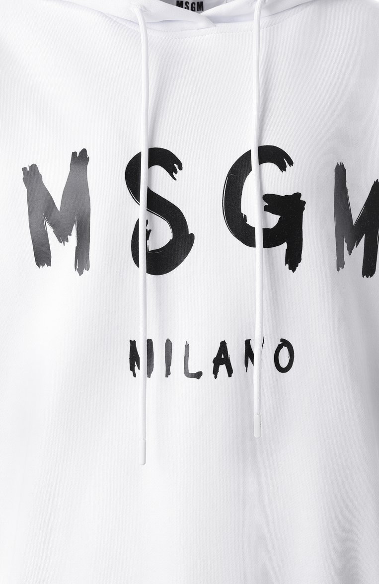 Женский хлопковое худи MSGM белого цвета, арт. 2000MDM515/300000 | Фото 6 (Материал сплава: Проставлено; Драгоценные камни: Проставлено; Рукава: Длинные; Длина (для топов): Стандартные; Стили: Кэжуэл; Женское Кросс-КТ: Худи-одежда; Материал внешний: Хлопок)