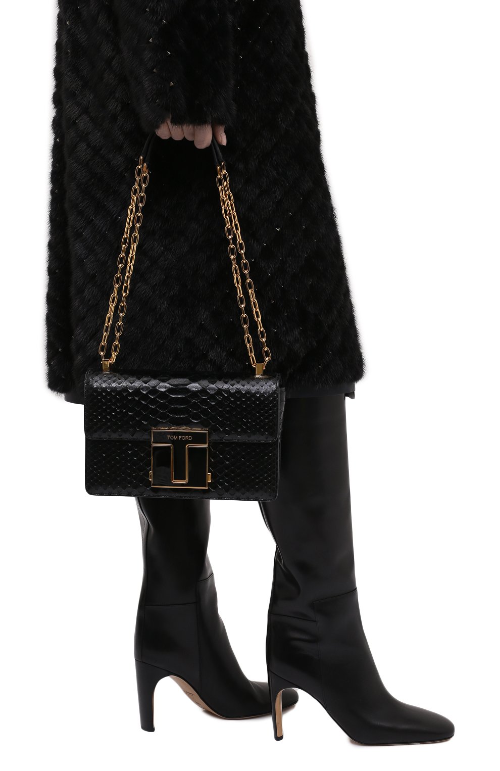 Сумка из кожи питона TOM FORD черного цвета по цене 451500 руб., арт. L1385E-EPY005, фото 2 Сумка из кожи питона TOM FORD, арт. L1385E-EPY005, фото 2
