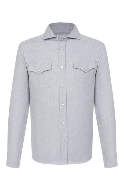 Мужская рубашка из хлопка и лиоцелла BRUNELLO CUCINELLI, арт. MY6374008