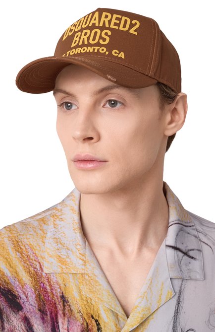Мужская хлопковая бейсболка DSQUARED2 коричневого цвета, арт. BCM0517/05C00001 | Фото 2 (Материал: Хлопок, Текстиль; Материал сплава: Проставлено; Нос: Не проставлено)