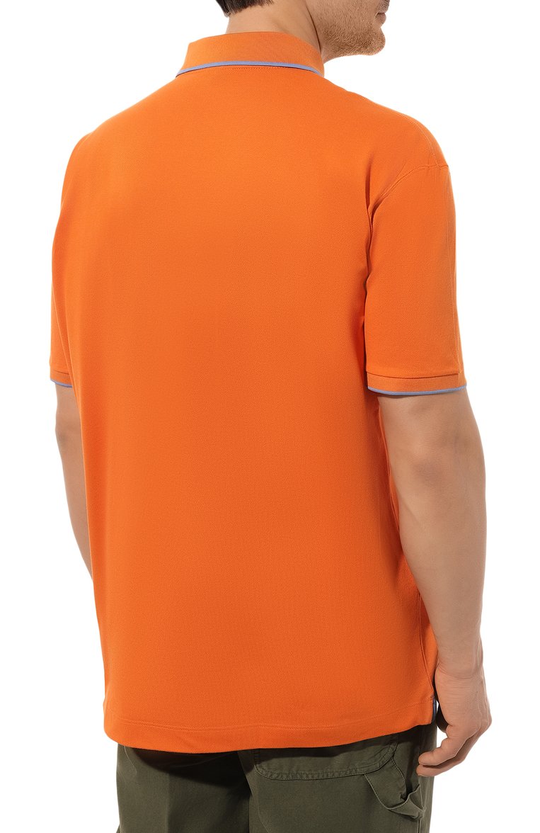 Мужское хлопковое поло PAUL&SHARK оранжевого цвета, арт. 24411300/3XL-6XL | Фото 4 (Рукава: Короткие; Материал внешний: Хлопок; Длина (для топов): Удлиненные; Застежка: Пуговицы; Стили: Кэжуэл; Принт: Без принта; Мужское Кросс-КТ: Футболка-одежда; Автоматизация ТО: Проставлено; Автоматизация состава: Проставлено; Детали: Без декора)