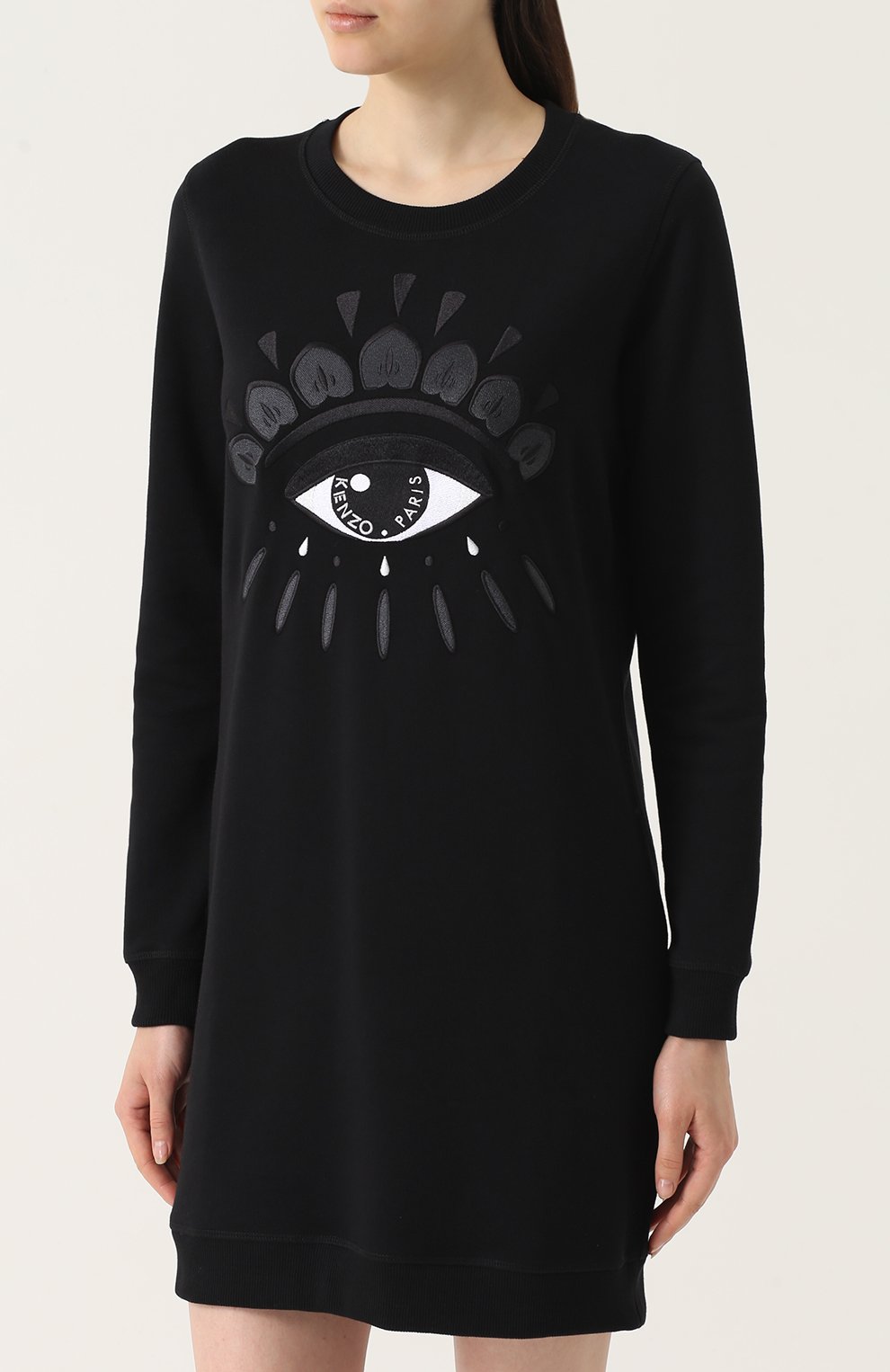 Хлопковое платье-толстовка с декоративной отделкой KENZO, арт. F762R08374XC, фото 3