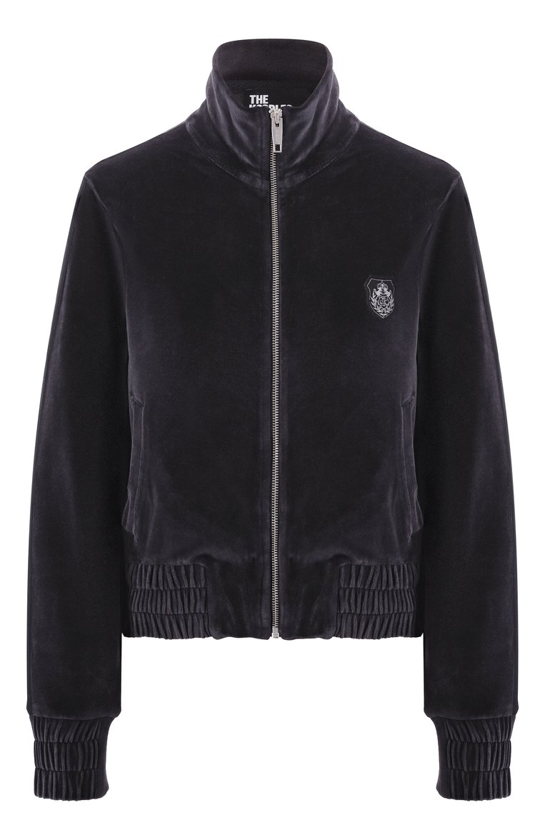 Женский бархатная толстовка THE KOOPLES черного цвета, арт. FSWE29011K | Фото 1 (Материал внешний: Хлопок; Рукава: Длинные; Длина (для топов): Стандартные; Женское Кросс-КТ: Кардиган-одежда; Стили: Спорт-шик)