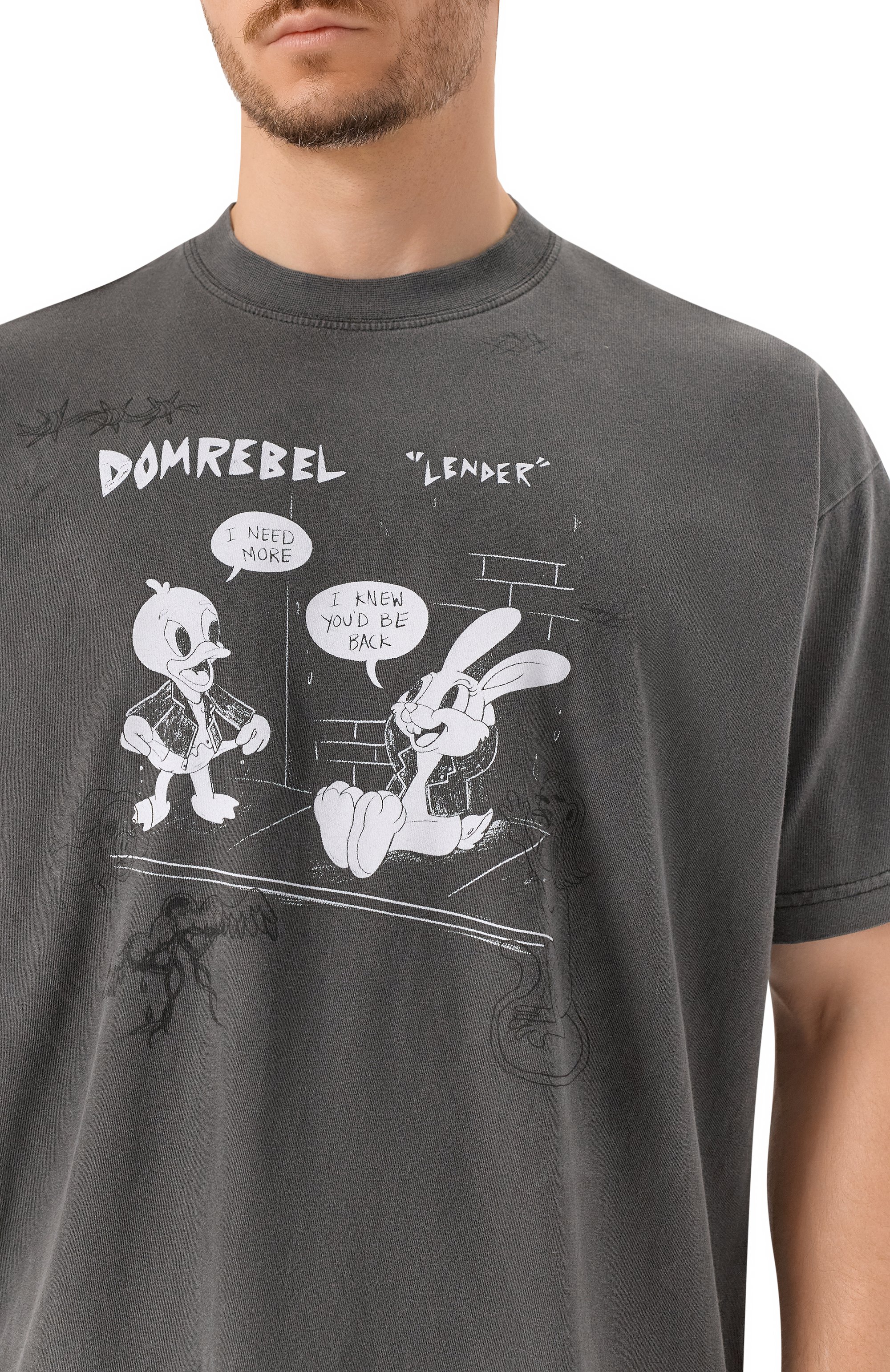 Хлопковая футболка DOMREBEL темно-серого цвета по цене 22100 руб., арт. M LENDER, фото 5 Хлопковая футболка DOMREBEL, арт. M LENDER, фото 5