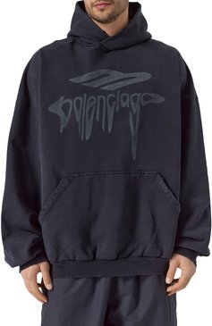 Мужской хлопковое худи BALENCIAGA черного цвета, арт. 803265/TRVS9 | Фото 3 (Длина (для топов): Стандартные; Материал сплава: Проставлено; Драгоценные камни: Проставлено; Материал внешний: Хлопок; Рукава: Длинные; Мужское Кросс-КТ: Худи-одежда; Принт: С принтом; Стили: Спорт-шик)