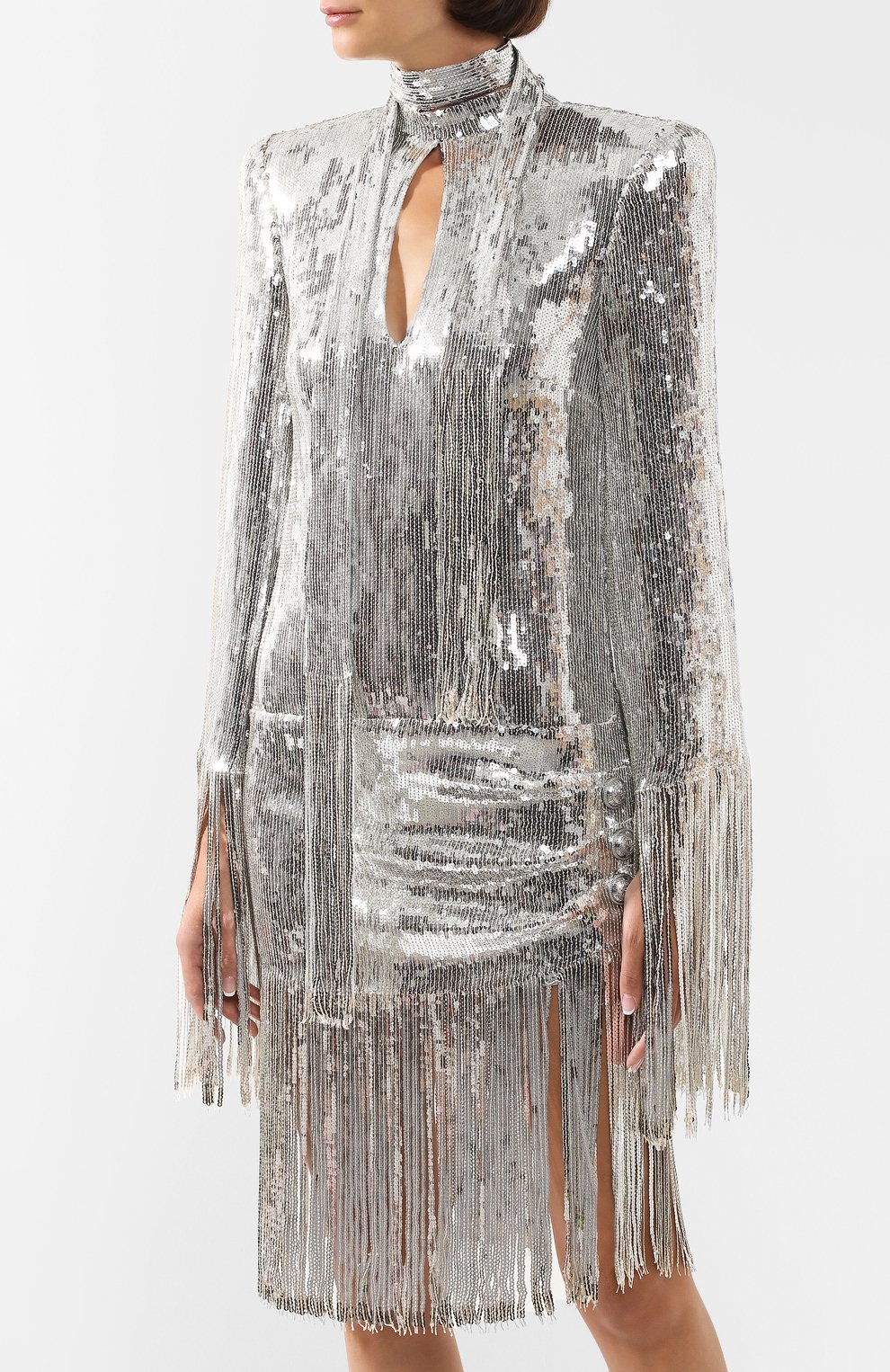 Платье с пайетками BALMAIN серебряного цвета по цене 298000 руб., арт. TF16244/X347, фото 3 Платье с пайетками BALMAIN, арт. TF16244/X347, фото 3
