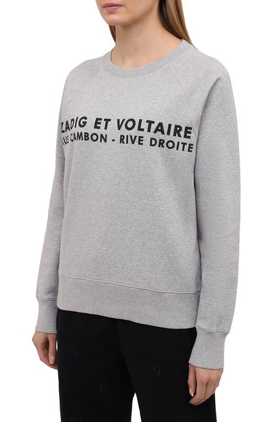 Хлопковый свитшот ZADIG AND VOLTAIRE серого цвета по цене 18350 руб., арт. SKTS7101F, фото 3 Хлопковый свитшот ZADIG AND VOLTAIRE, арт. SKTS7101F, фото 3