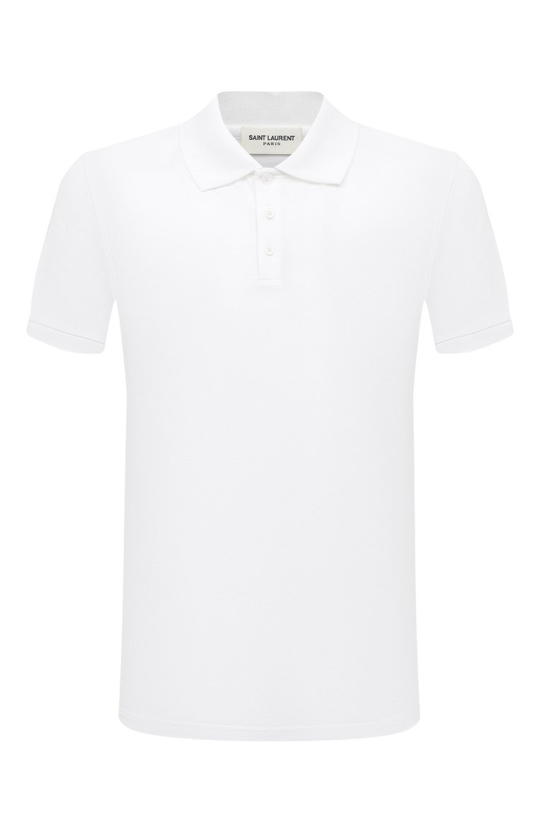 Мужское хлопковое поло SAINT LAURENT белого цвета, арт. 712300/YB20C | Фото 1 (Длина (для топов): Стандартные; Рукава: Короткие; Материал внешний: Хлопок; Застежка: Пуговицы; Стили: Кэжуэл; Принт: Без принта; Мужское Кросс-КТ: Футболка-одежда; Автоматизация состава: Проставлено; Автоматизация ТО: Проставлено)