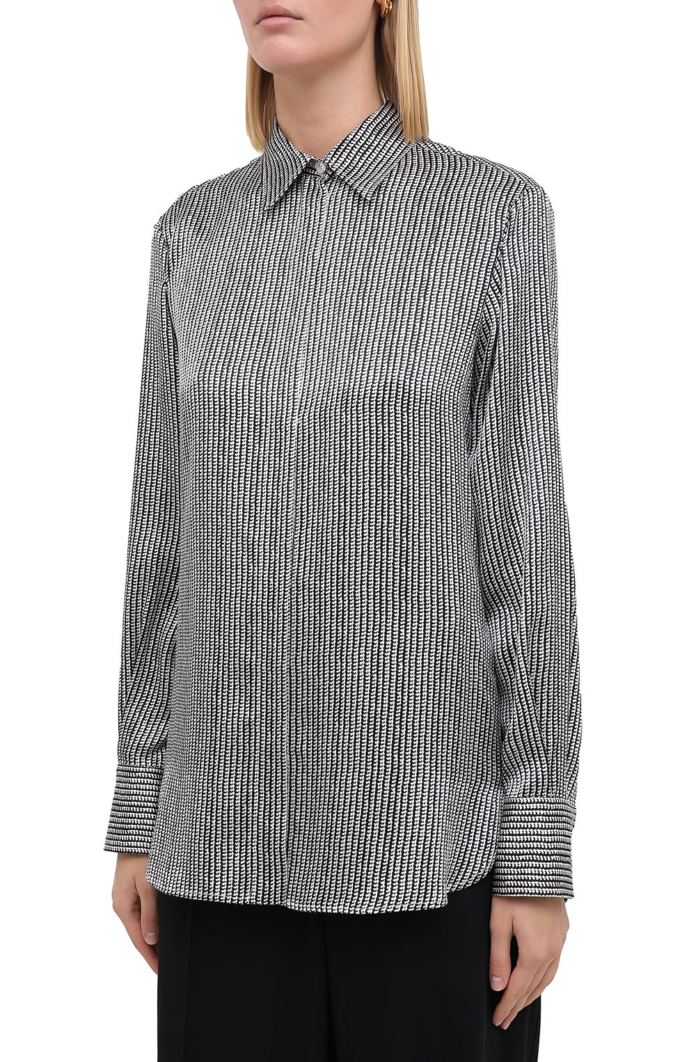 Шелковая блузка KITON черно-белого цвета по цене 126000 руб., арт. D48407K05T62, фото 4 Шелковая блузка KITON, арт. D48407K05T62, фото 4