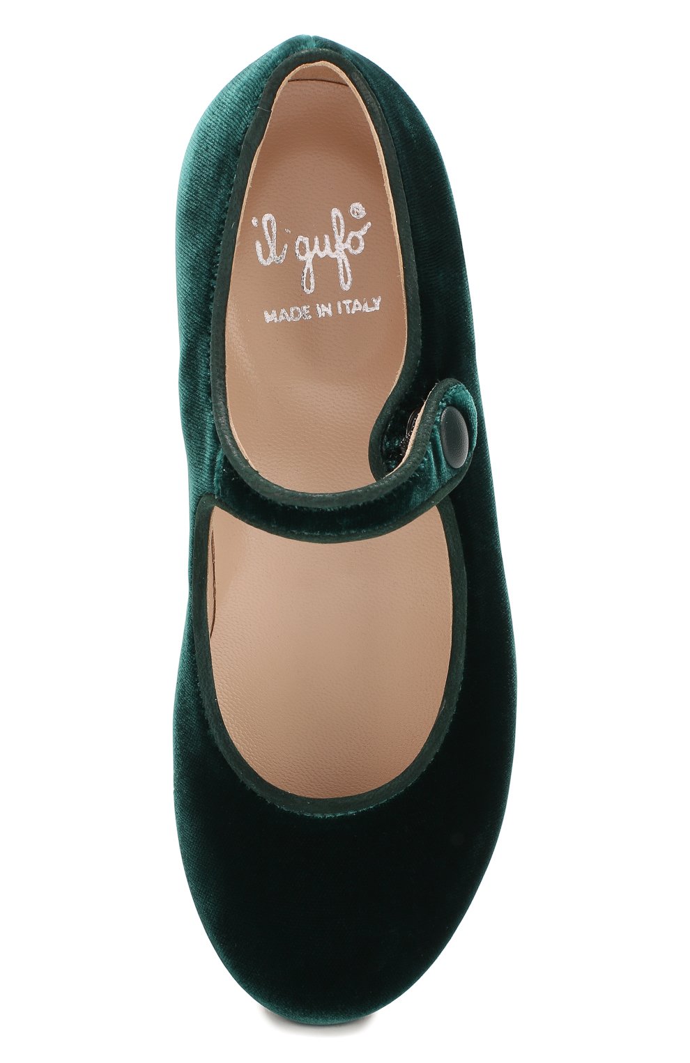 Бархатные туфли с перемычкой IL GUFO темно-зеленого цвета по цене 19900 руб., арт. G296/VELLUT0 ACC0PP./31-34, фото 4 Бархатные туфли с перемычкой IL GUFO, арт. G296/VELLUT0 ACC0PP./31-34, фото 4