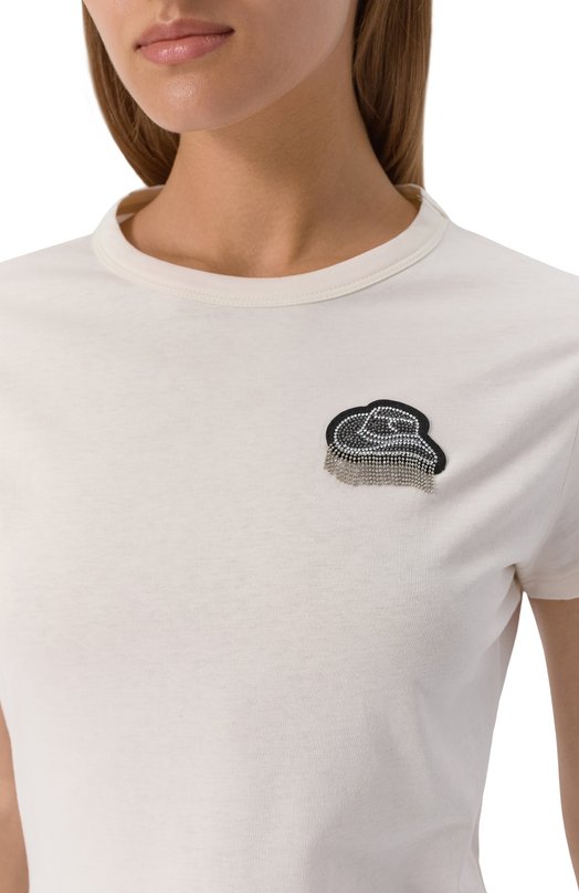 Хлопковая футболка BOSS Orange 50545287 Кремовый  50545287 Фото 5