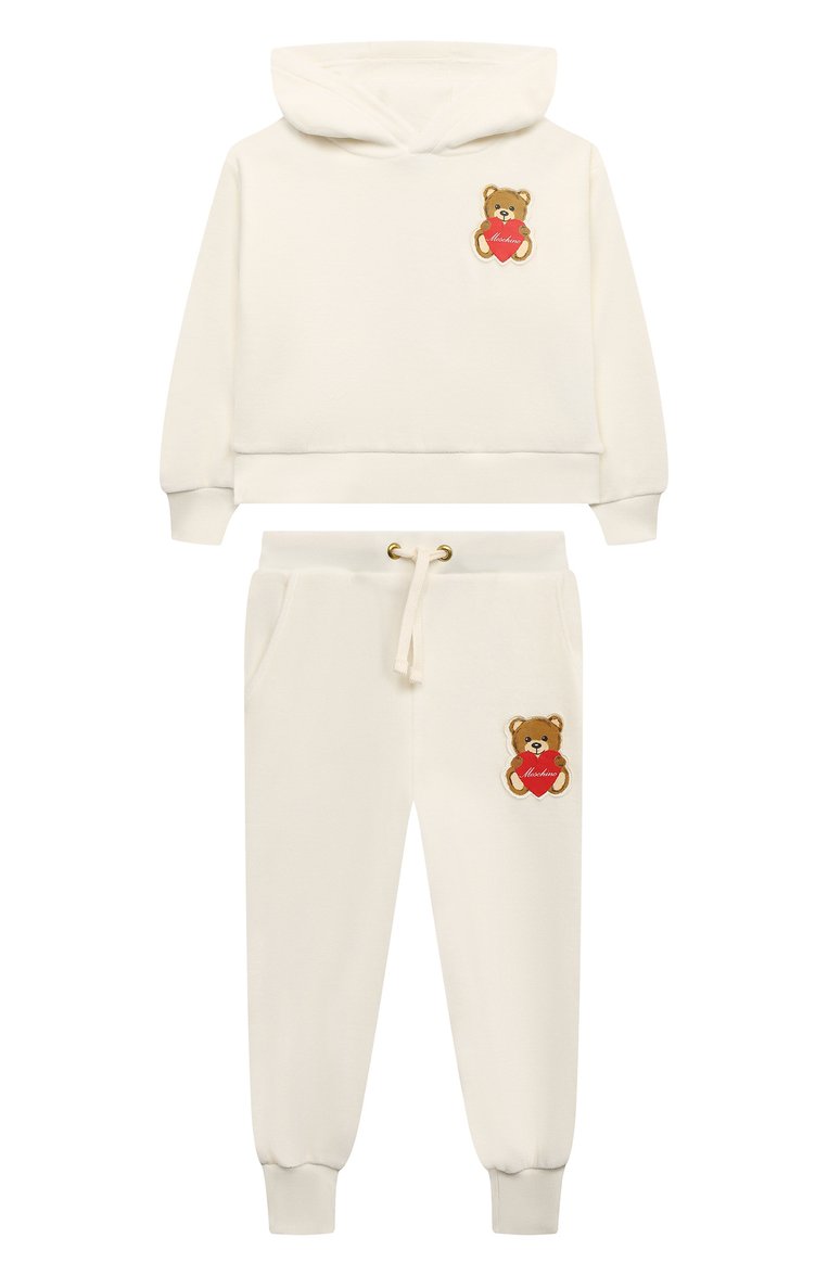 Детская комплект из худи и брюк MOSCHINO белого цвета, арт. HDK02L/LGA07/4A-8A | Фото 1 (Рукава: Длинные; Материал внешний: Хлопок; Девочки Кросс-КТ: Костюмы-спорт)