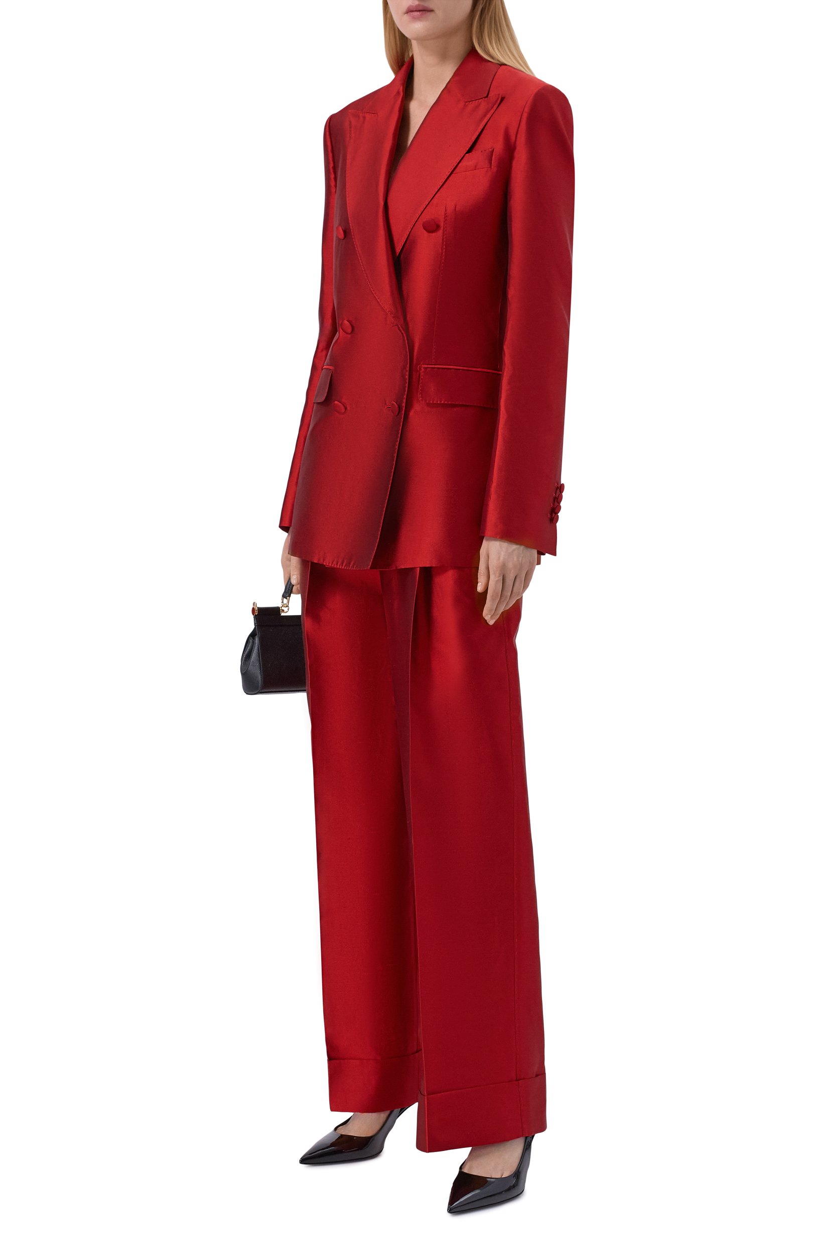 Атласные брюки DOLCE & GABBANA красного цвета по цене 213000 руб., арт. FTDLHT/FU116, фото 2 Атласные брюки DOLCE & GABBANA, арт. FTDLHT/FU116, фото 2