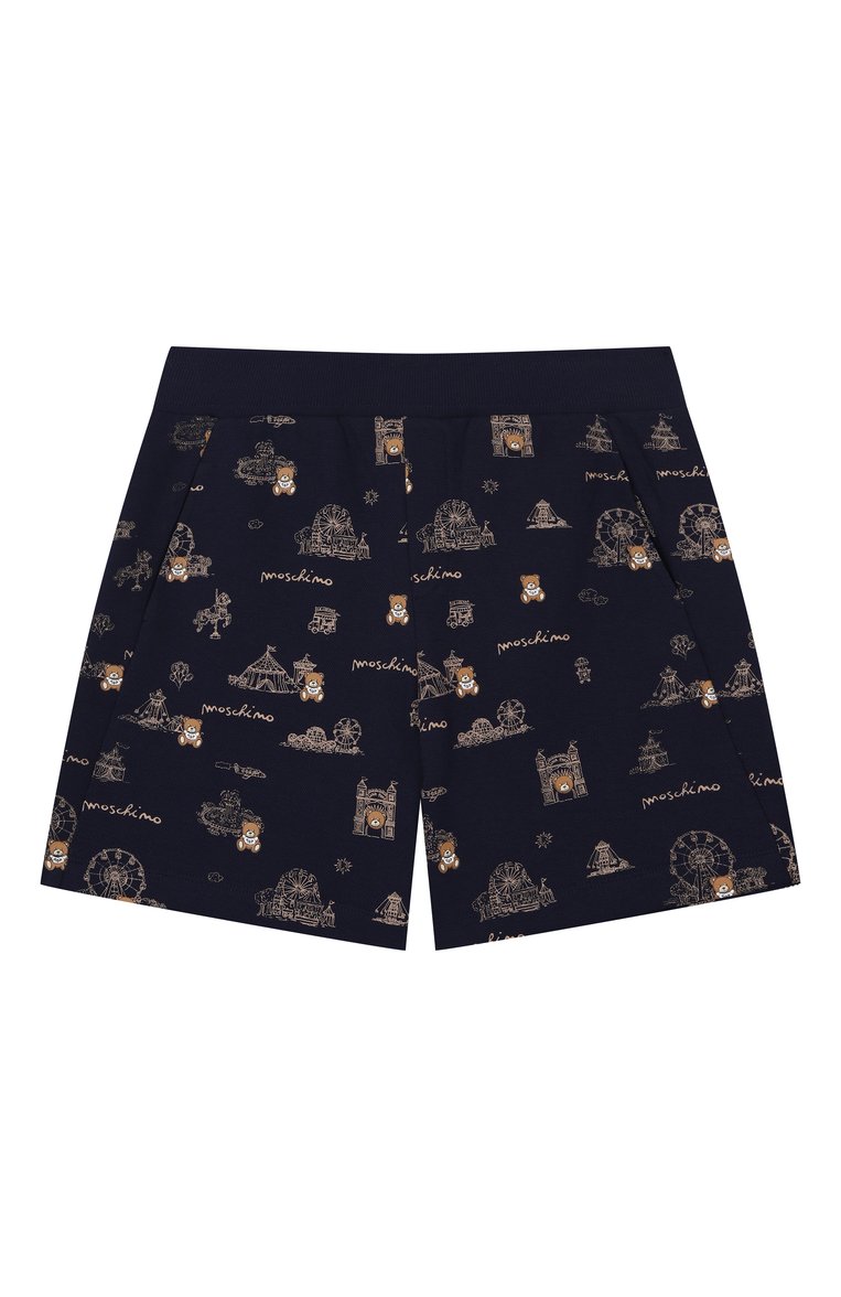 Детского комплект из футболки и шорт MOSCHINO темно-синего цвета, арт. HUG00P/LCB60/10-14 | Фото 4 (Материал внешний: Хлопок; Рукава: Короткие; Мальчики Кросс-КТ: Костюмы-спорт; Тематический товар: Teddy Bear; Автоматизация состава: Проставлено; Автоматизация ТО: Проставлено; Ростовка одежда: 10 - 11 лет | 140 - 146см, 12 лет | 152 см)