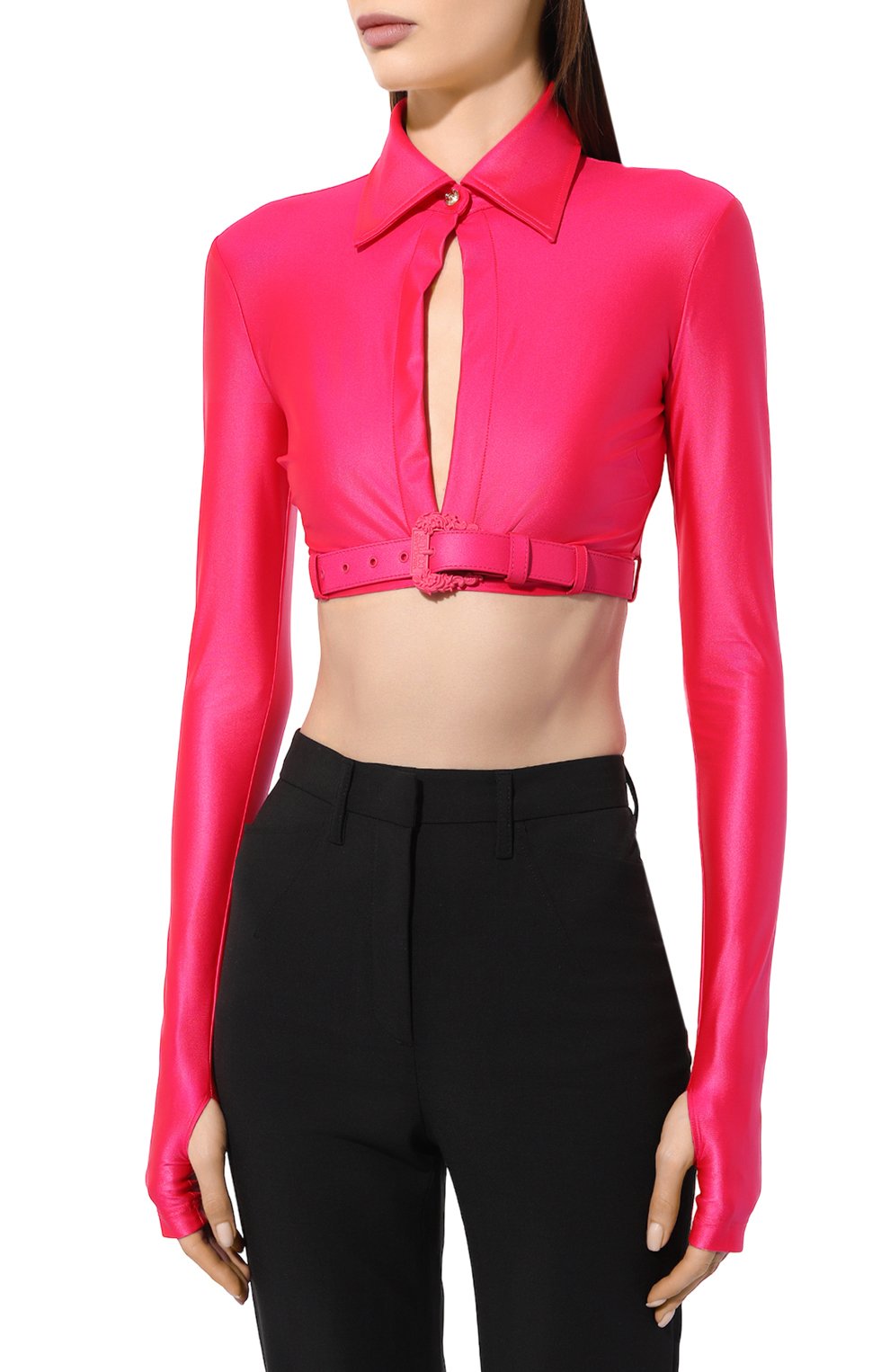 Атласная рубашка VERSACE JEANS COUTURE фуксия цвета по цене 34150 руб., арт. 74HAH214/J0062, фото 3 Атласная рубашка VERSACE JEANS COUTURE, арт. 74HAH214/J0062, фото 3