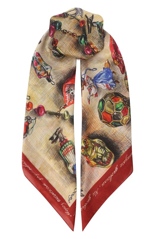 Шелковый платок Новогодние игрушки Gourji 91145437/6251172 Бежевый 91145437/6251172