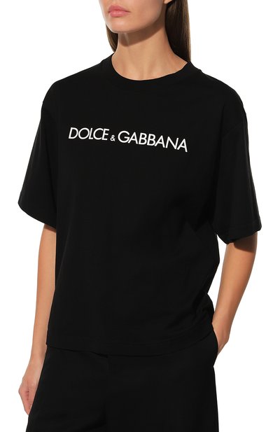 Хлопковая футболка DOLCE & GABBANA черного цвета по цене 44250 руб., арт. F8048T/G7H4P, фото 3 Хлопковая футболка DOLCE & GABBANA, арт. F8048T/G7H4P, фото 3