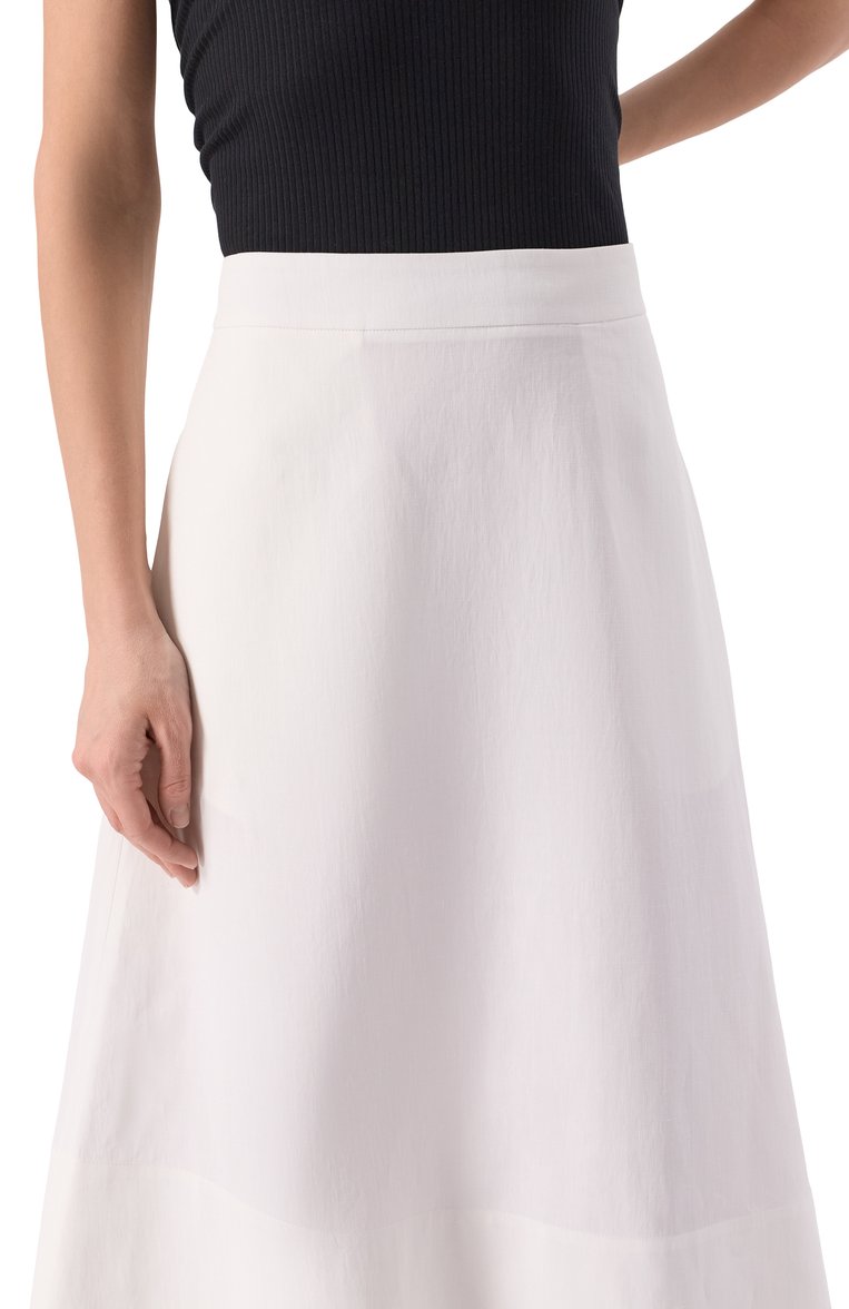 Женская льняная юбка JIL SANDER белого цвета, арт. J04MA0006/J60001 | Фото 5 (Длина Ж (юбки, платья, шорты): Миди; Материал сплава: Проставлено; Драгоценные камни: Проставлено; Материал внешний: Лен; Стили: Минимализм; Кросс-КТ: костюм)