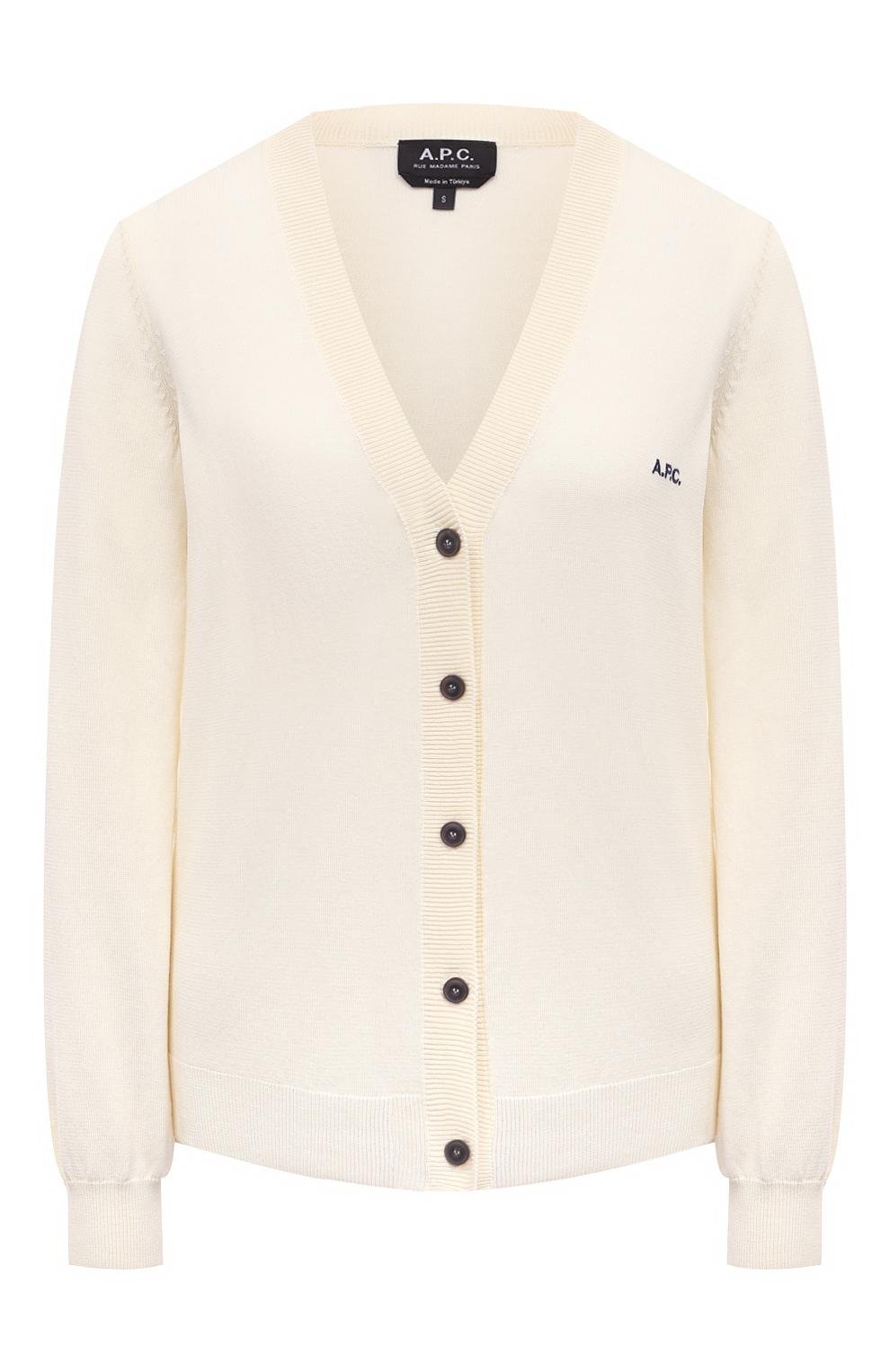 Хлопковый кардиган A.P.C. кремового цвета по цене 27650 руб., арт. C0EZJF22249AAD., фото 1 Хлопковый кардиган A.P.C., арт. C0EZJF22249AAD., фото 1