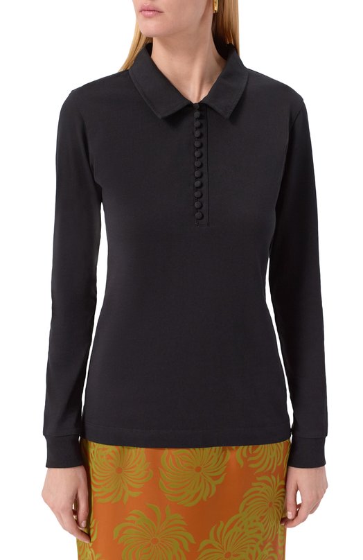 Хлопковое поло Dries Van Noten 011115-2603-900 Чёрный  011115-2603-900 Фото 3
