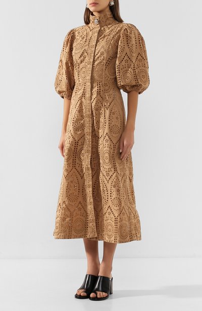 Хлопковое платье GANNI бежевого цвета по цене 29950 руб., арт. F4456, фото 3 Хлопковое платье GANNI, арт. F4456, фото 3