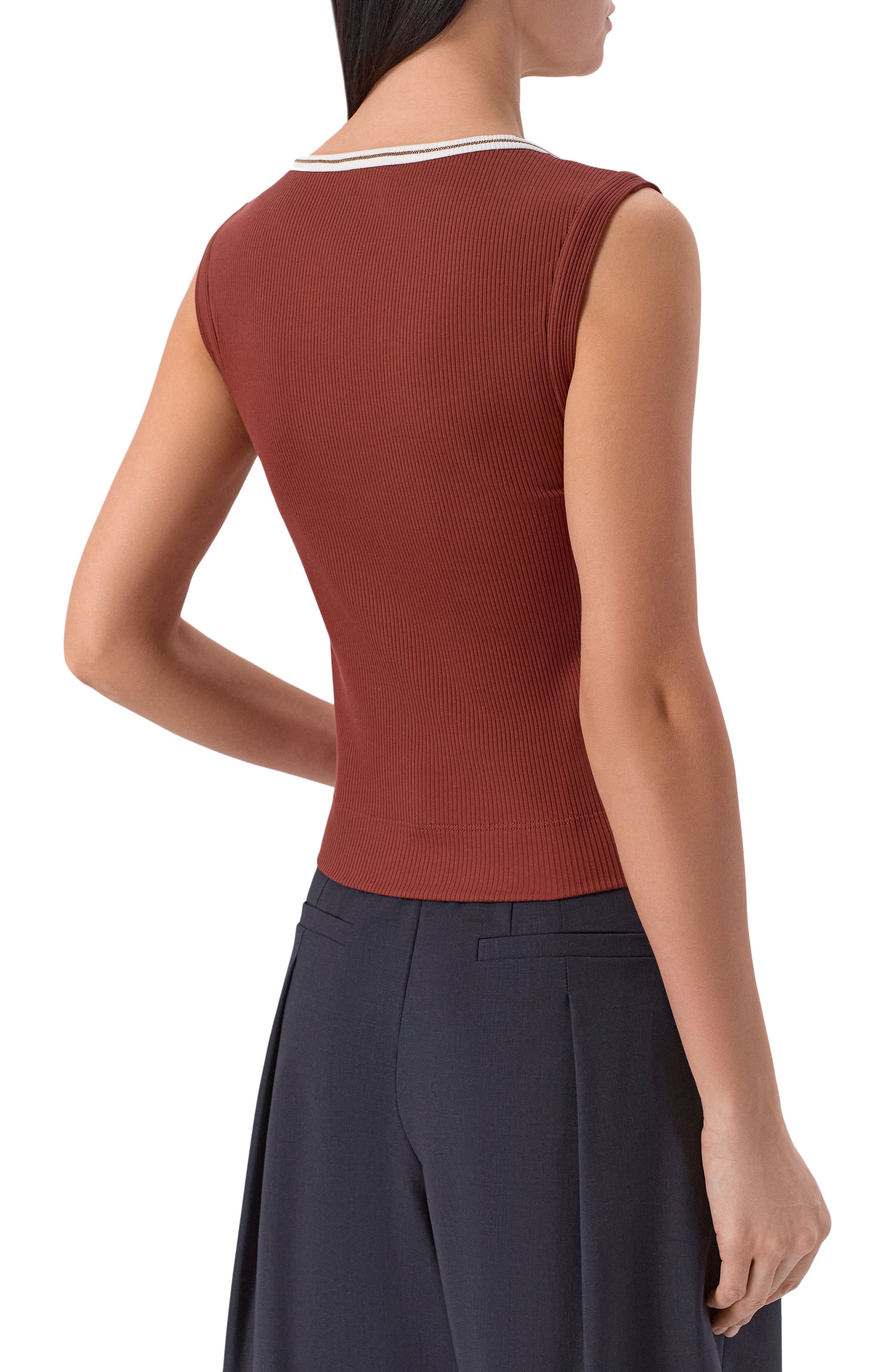 Хлопковый топ BRUNELLO CUCINELLI коричневого цвета по цене 87300 руб., арт. MG902D0302, фото 4 Хлопковый топ BRUNELLO CUCINELLI, арт. MG902D0302, фото 4