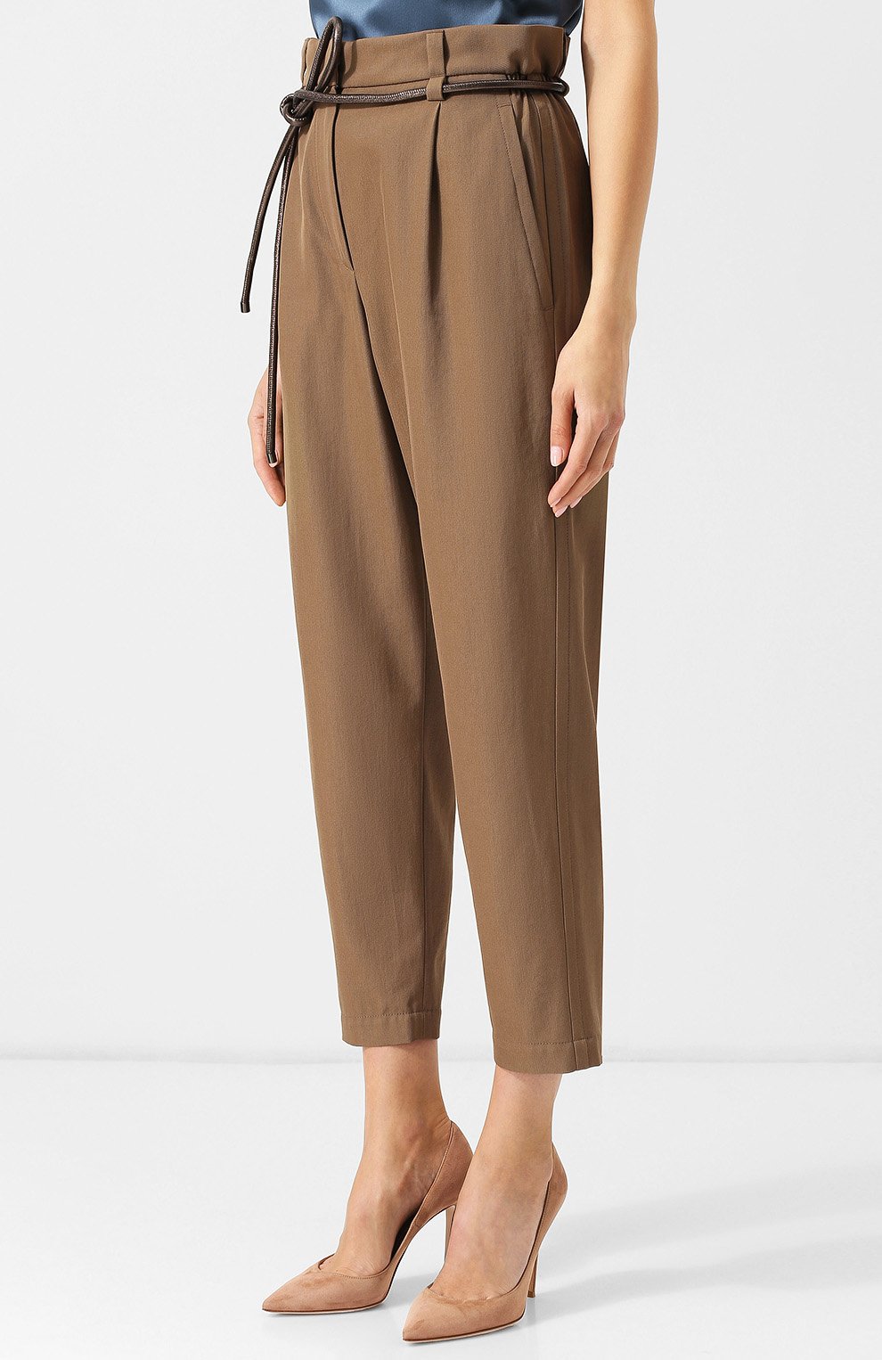 Укороченные брюки из смеси шерсти и хлопка с поясом BRUNELLO CUCINELLI, арт. MA033P6708, фото 3