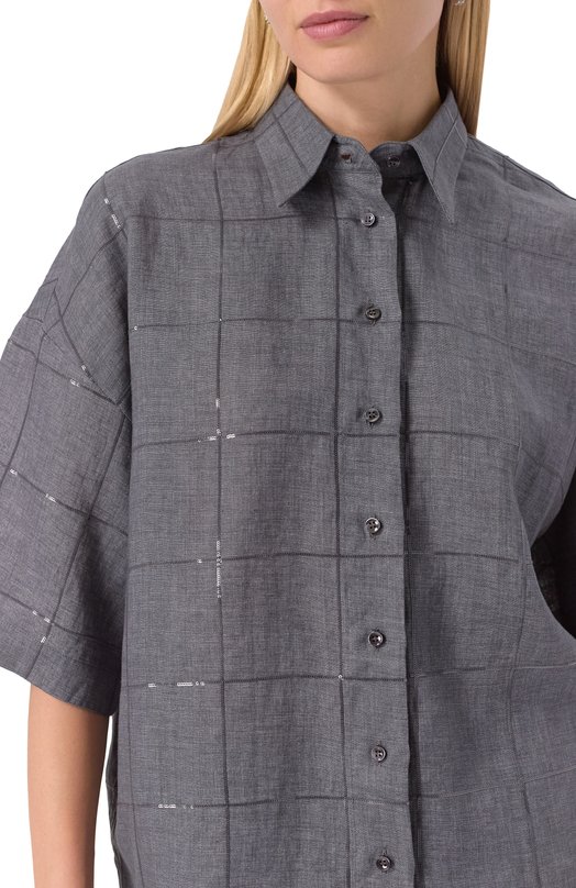 Льняная рубашка Brunello Cucinelli MM633RH706 Серый  MM633RH706 Фото 5