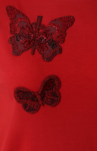 Хлопковая футболка с отделкой в виде бабочек VALENTINO красного цвета по цене 151500 руб., арт. PB3MG07C/3V0, фото 5 Хлопковая футболка с отделкой в виде бабочек VALENTINO, арт. PB3MG07C/3V0, фото 5