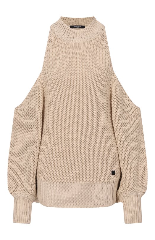 Хлопковый свитер Balmain GF0KE055/KJ69 Бежевый GF0KE055/KJ69