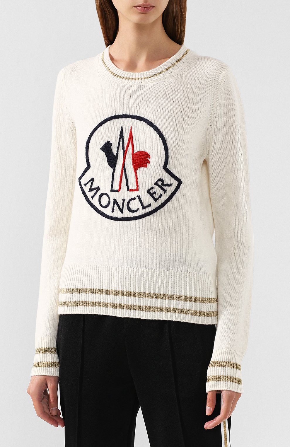 Пуловер из смеси шерсти и кашемира MONCLER белого цвета по цене 39300 руб., арт. E2-093-90556-50-A9234, фото 3 Пуловер из смеси шерсти и кашемира MONCLER, арт. E2-093-90556-50-A9234, фото 3