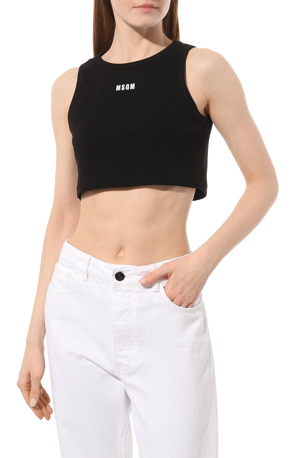 Хлопковая майка MSGM черного цвета по цене 14100 руб., арт. 3441MDT67/237120, фото 3 Хлопковая майка MSGM, арт. 3441MDT67/237120, фото 3