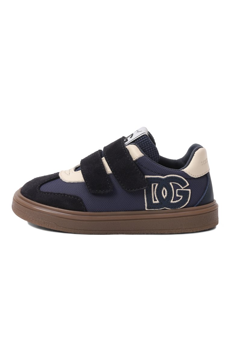 Детские кеды dg original DOLCE & GABBANA темно-синего цвета, арт. DN0205/AW506 | Фото 2 (Материал внешний: Текстиль, Натуральная кожа; Нос: Не проставлено; Материал внутренний: Натуральная кожа; Кросс-КТ: велькро; Мальчики Кросс-КТ: Обувь-низкие)
