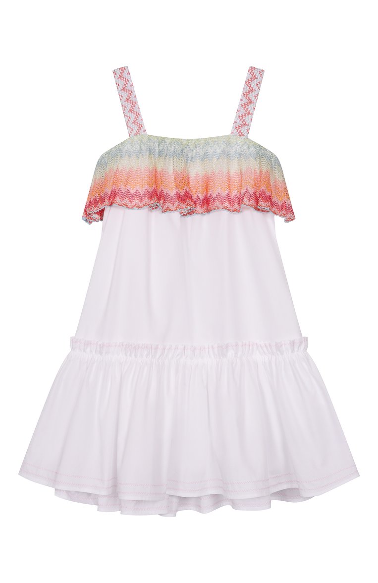 Детское хлопковый сарафан MISSONI белого цвета, арт. MW1C72/P0013/12-16 | Фото 2 (Материал подклада: Хлопок; Материал внешний: Хлопок; Автоматизация состава: Проставлено; Автоматизация ТО: Проставлено; Рукава: Без рукавов, На бретелях; Девочки Кросс-КТ: Сарафан-одежда; Ростовка одежда: 12 лет | 152 см, 13 - 15 лет | 158 см)